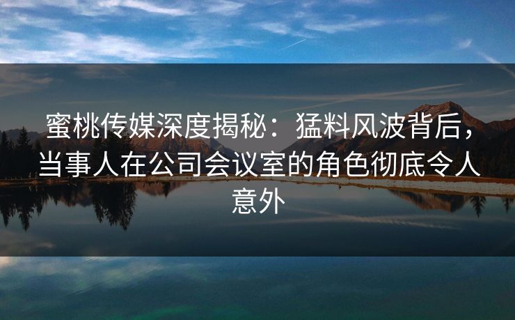 蜜桃传媒深度揭秘：猛料风波背后，当事人在公司会议室的角色彻底令人意外