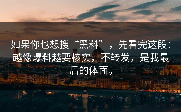 如果你也想搜“黑料”，先看完这段：越像爆料越要核实，不转发，是我最后的体面。